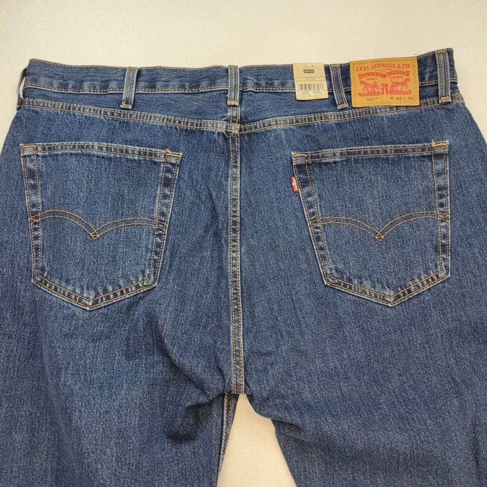 Levi's 505 Jeans Mens 42x30 Blue Regular Straight Leg Cotton Denim